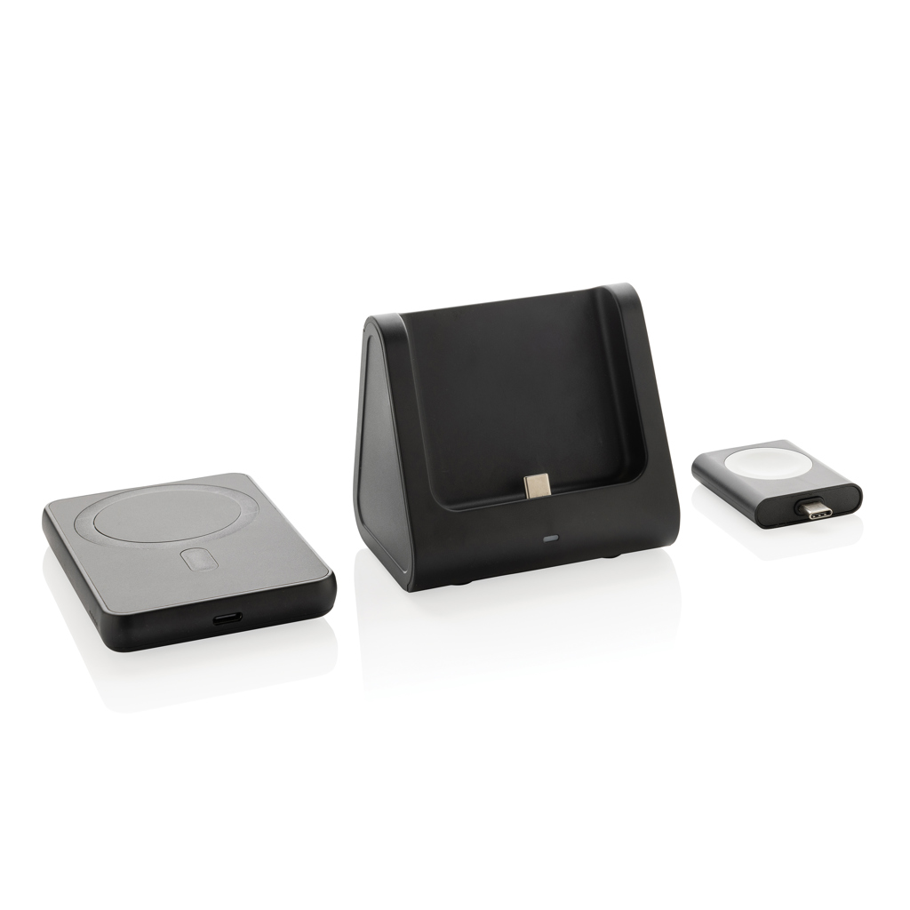 Nabíječka 5000mAh 3v1 Powerbase z RCS recyklovaného plastu, černá Nabíječka 5000mAh 3v1 Powerbase z RCS recyklovaného plastu, černá