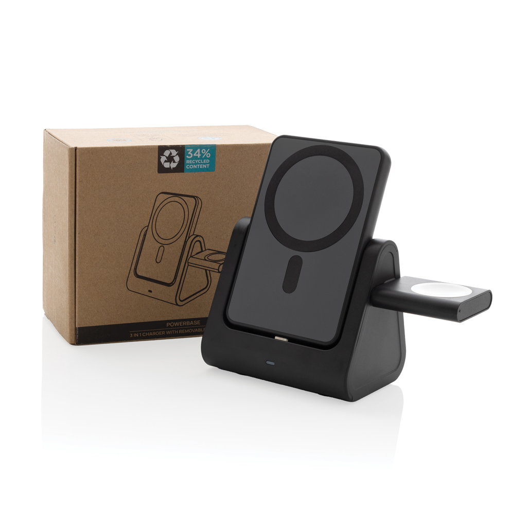 Nabíječka 5000mAh 3v1 Powerbase z RCS recyklovaného plastu, černá Nabíječka 5000mAh 3v1 Powerbase z RCS recyklovaného plastu, černá
