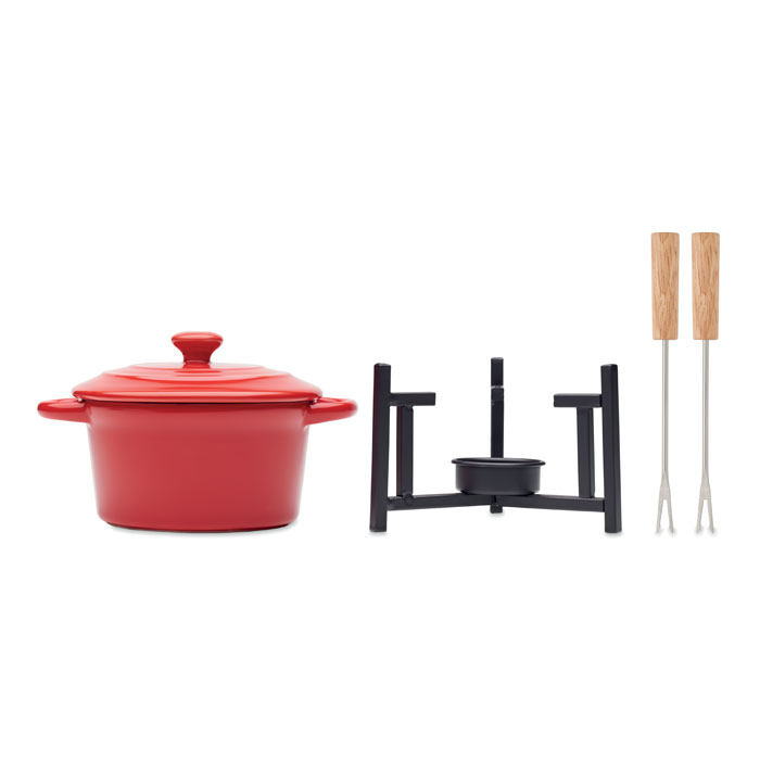 Keramická sada BIG KASE na fondue s víkem, 300 ml - červená