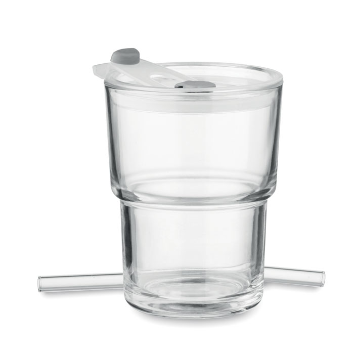 Skleněný hrnek s víčkem a brčkem SIP, 400 ml - transparentní