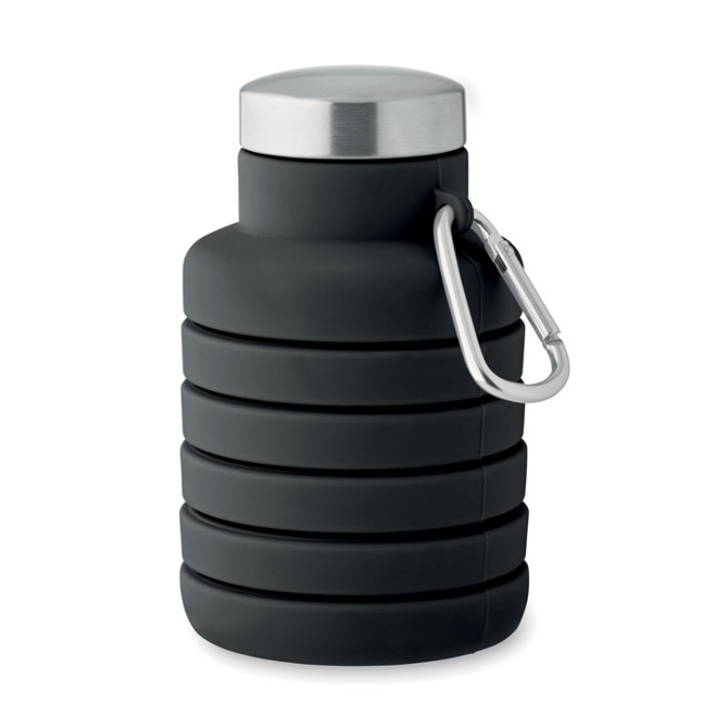 Skládací silikonová lahev KOLAPSI, 500 ml - černá Skládací silikonová lahev KOLAPSI, 500 ml - černá