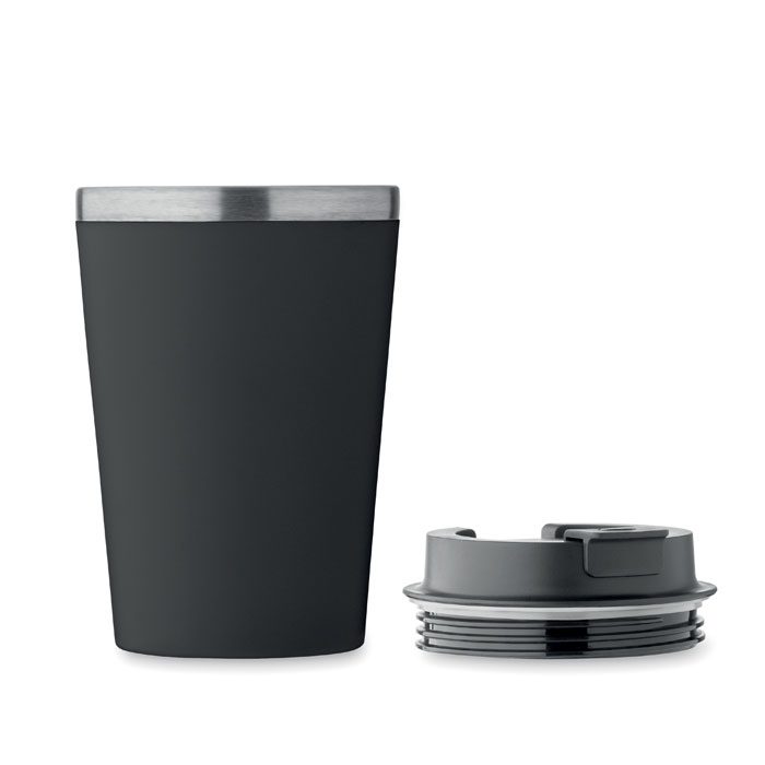 Kovový termohrnek s plastovým povrchem BLERM - černá Kovový termohrnek s plastovým povrchem BLERM - černá