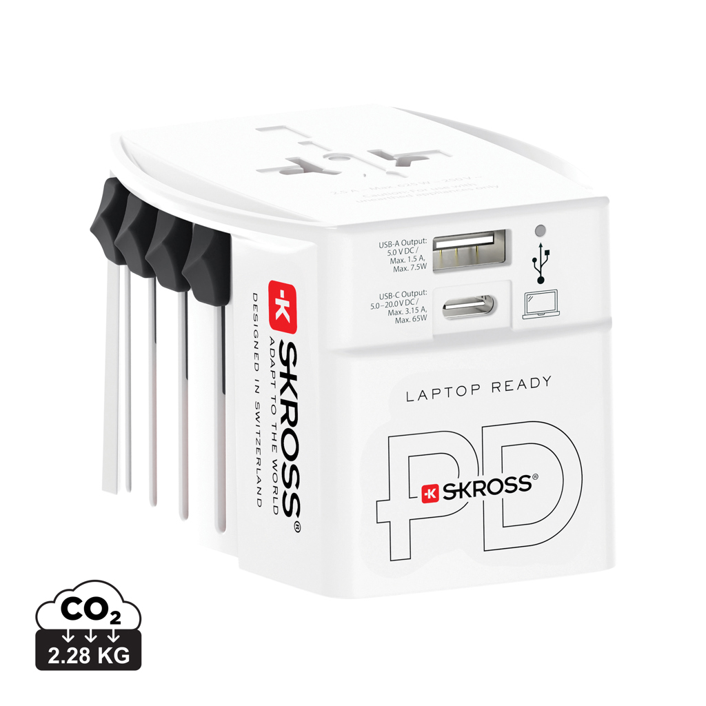 Cestovní adaptér SKROSS World MUV 65W PD s USB C kabelem Bílá