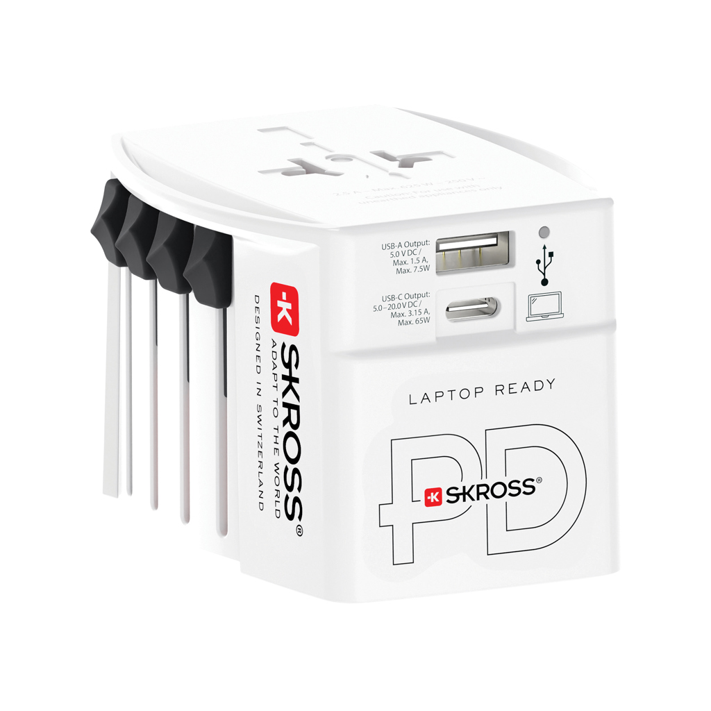 Cestovní adaptér SKROSS World MUV 65W PD s USB C kabelem Bílá