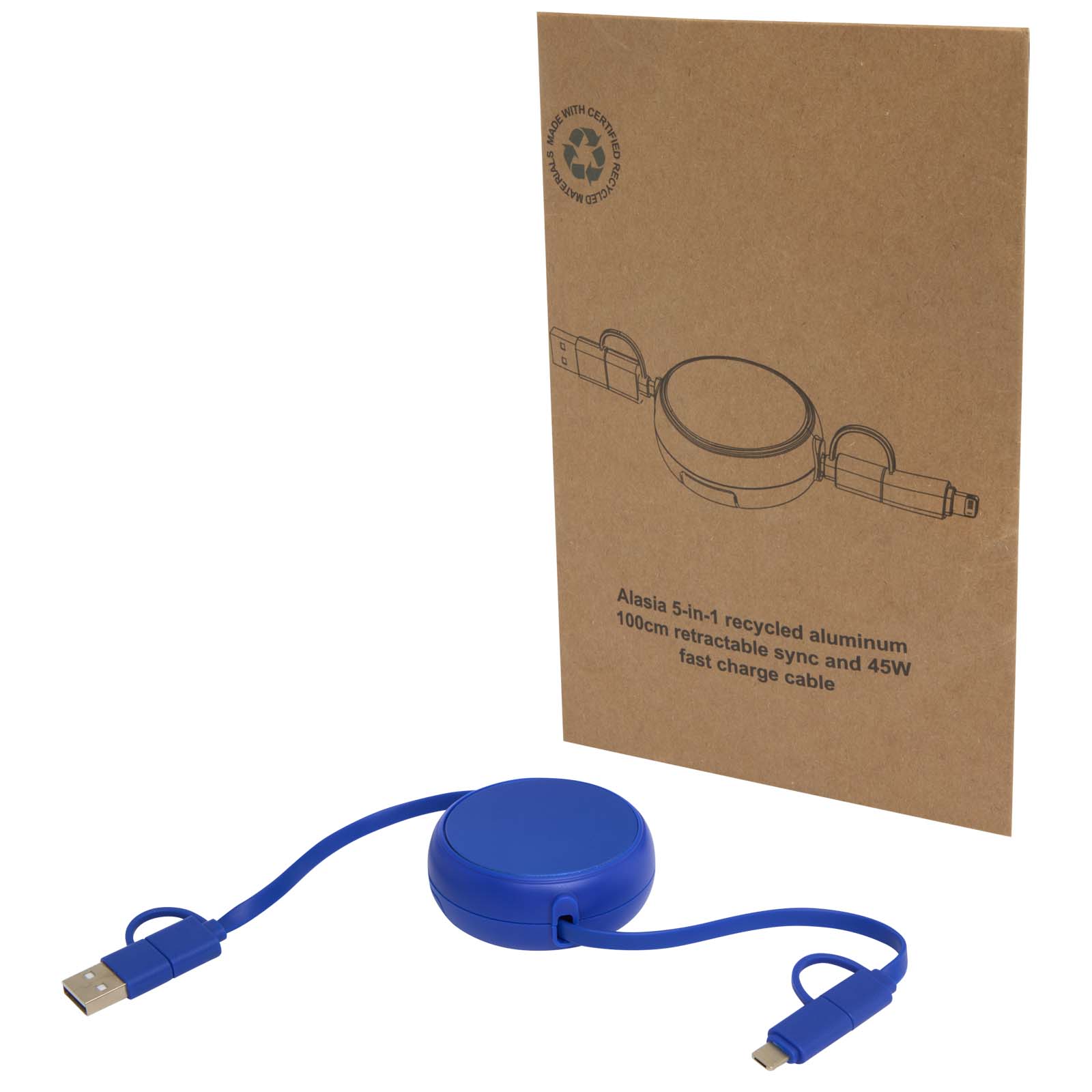 Příslušenství k PC Unbranded Vysouvací datový synchronizační a rychlonabíjecí 45W kabel 5 v 1 o délce 100 cm z recyklovaného plastu a hliníku Alasia