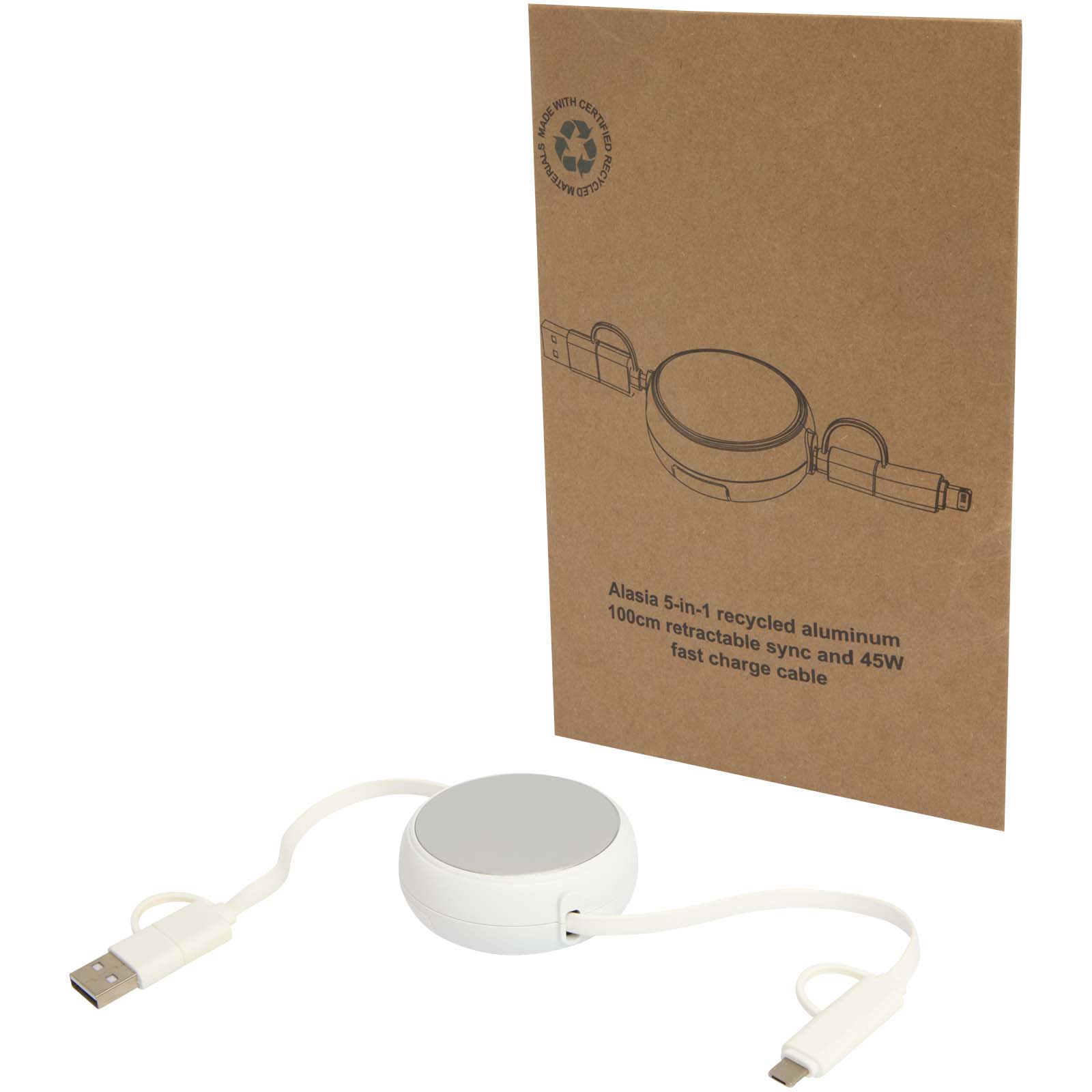 Příslušenství k PC Unbranded Vysouvací datový synchronizační a rychlonabíjecí 45W kabel 5 v 1 o délce 100 cm z recyklovaného plastu a hliníku Alasia