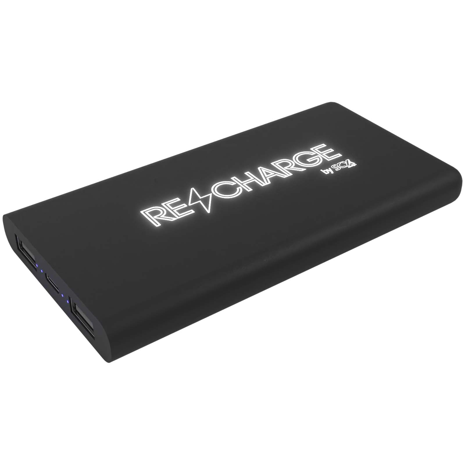 Powerbanka SCX.design Svítící pogumovaná bezdrátová powerbanka o kapacitě 10 000 mAh SCX.design P40 Solid black