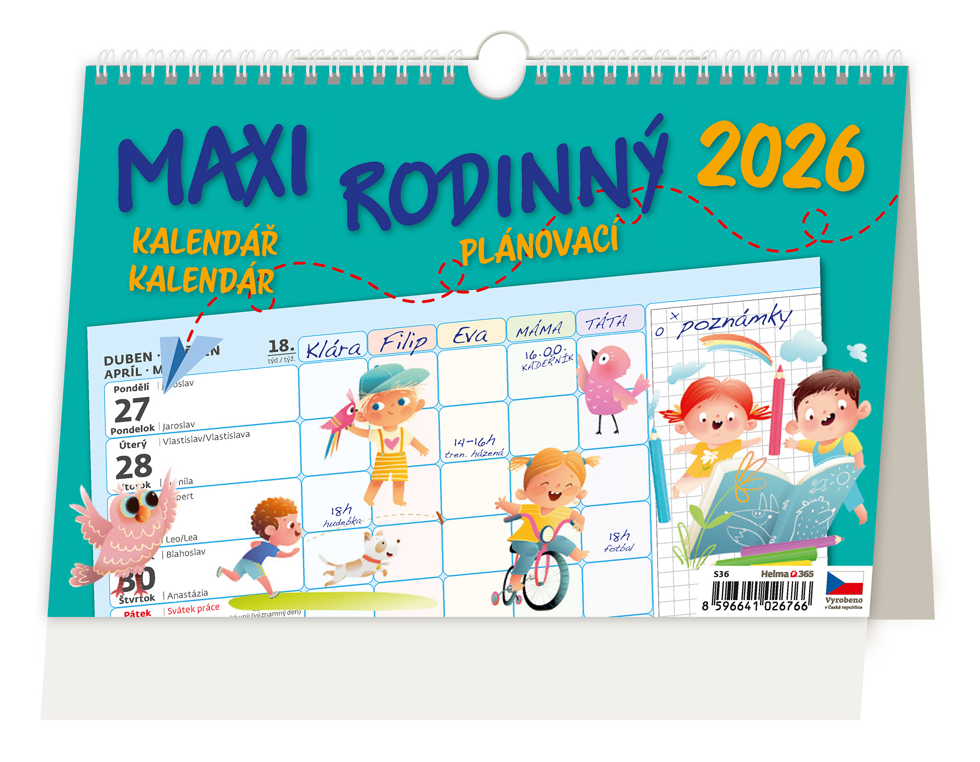 Stolní rodinný plánovací kalendář Maxi 2026