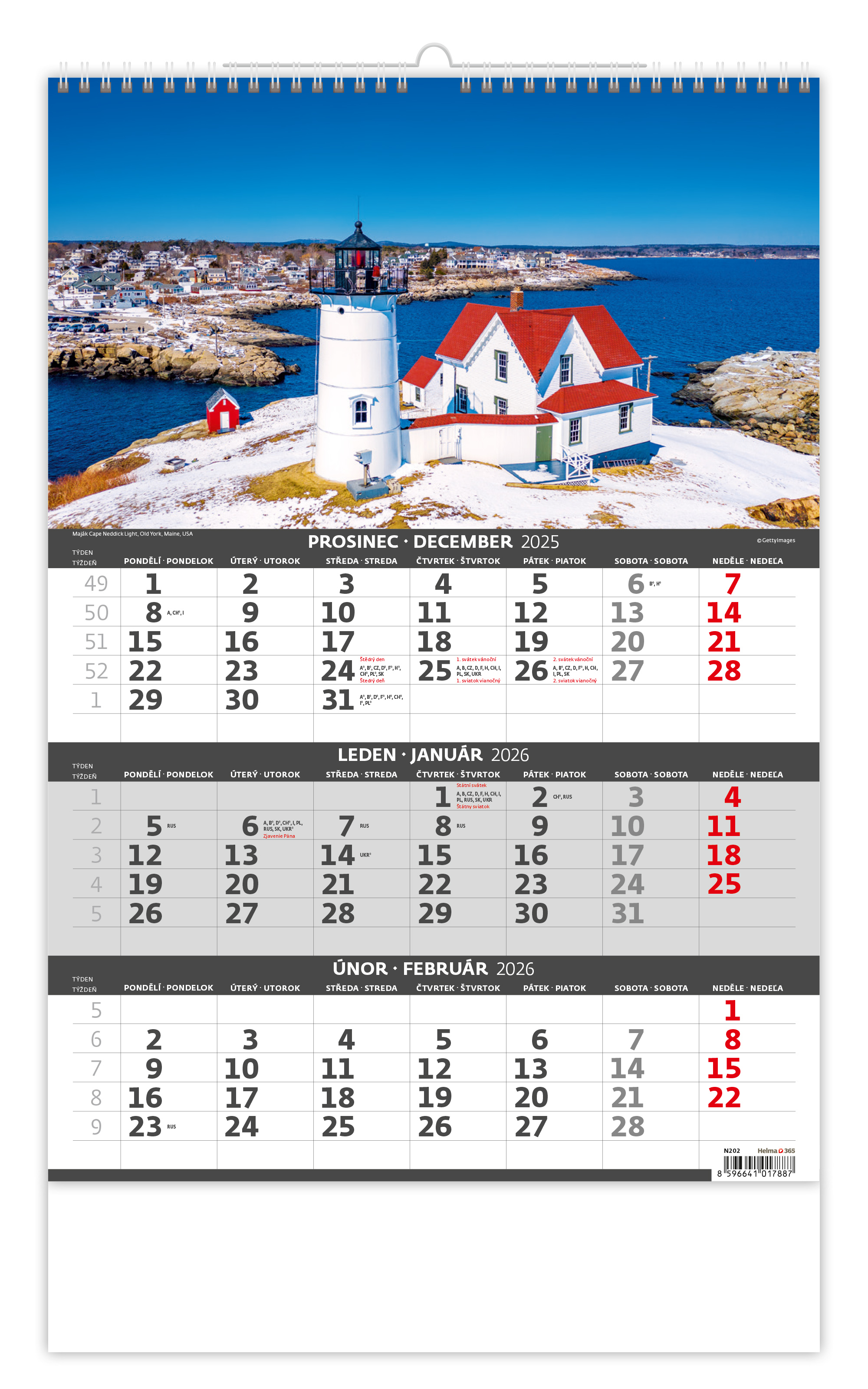 Nástěnný kalendář Tříměsíční 2026, Pobřeží Nástěnný kalendář Tříměsíční 2026, Pobřeží