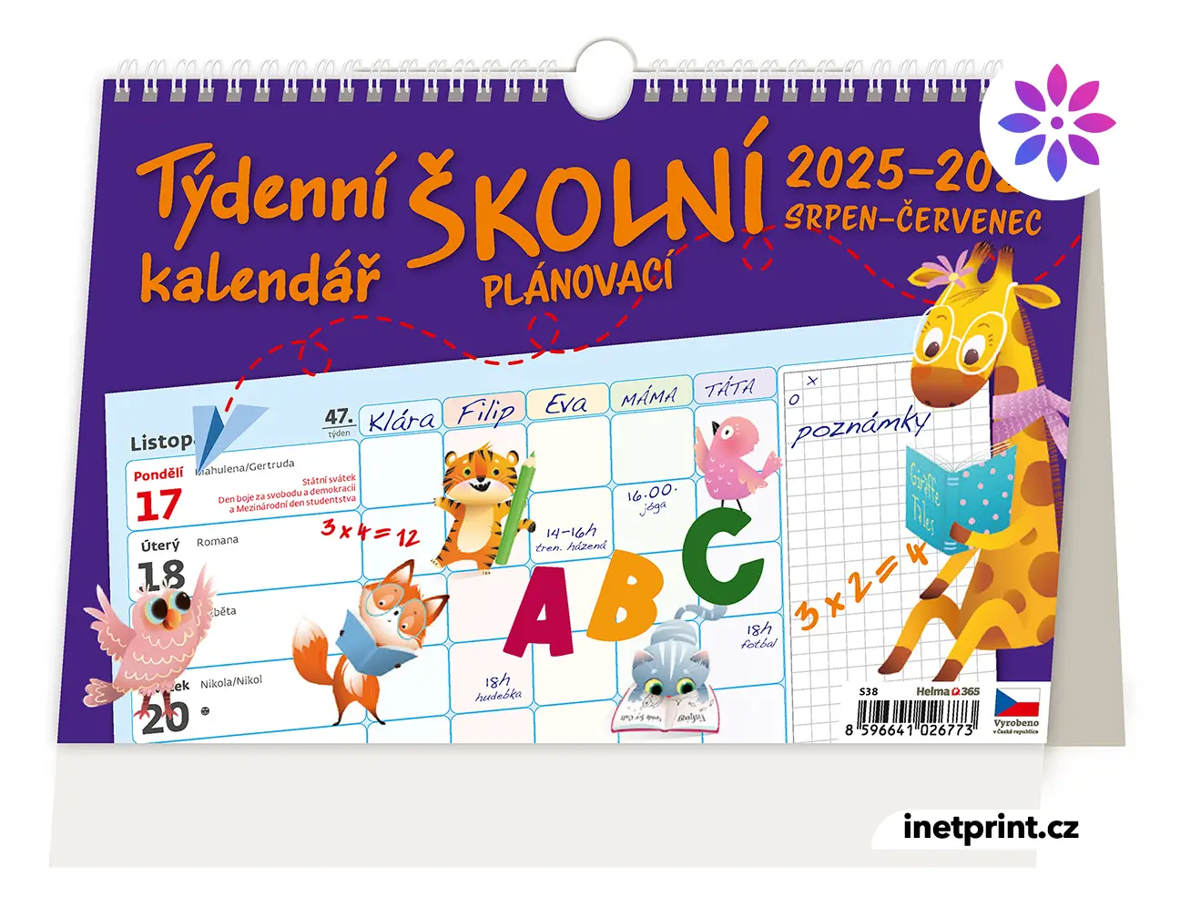 Stolní plánovací kalendář Týdenní školní 2026