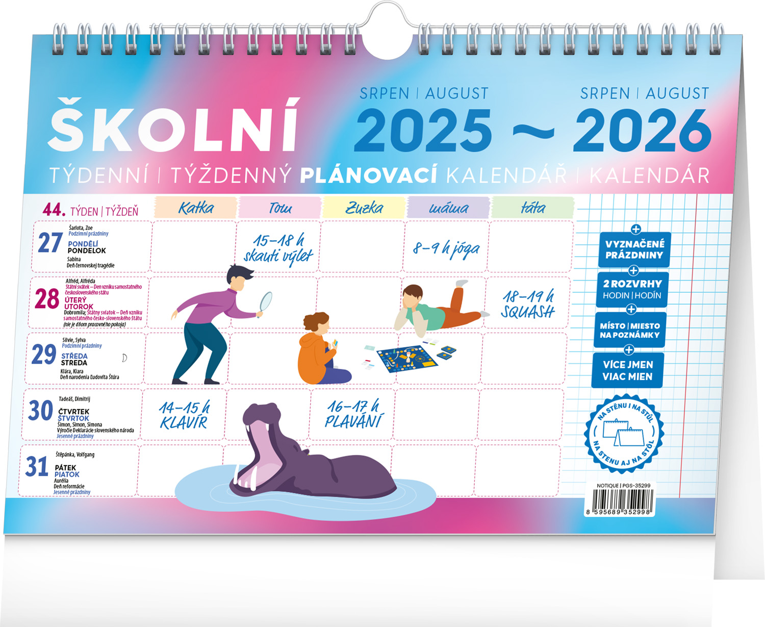 Školní plánovací kalendář s háčkem 2026, 30x21 cm