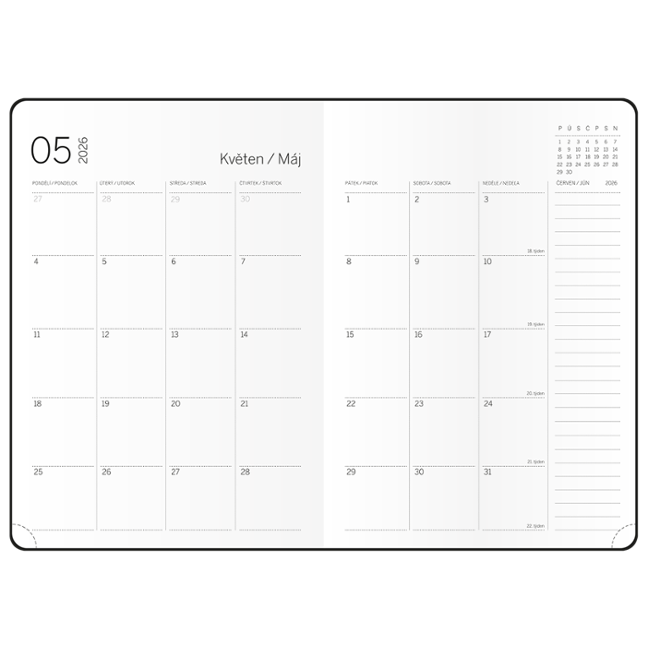 Měsíční diář s notesem DiNo, B5 - šedá Měsíční diář s notesem DiNo, B5 - šedá