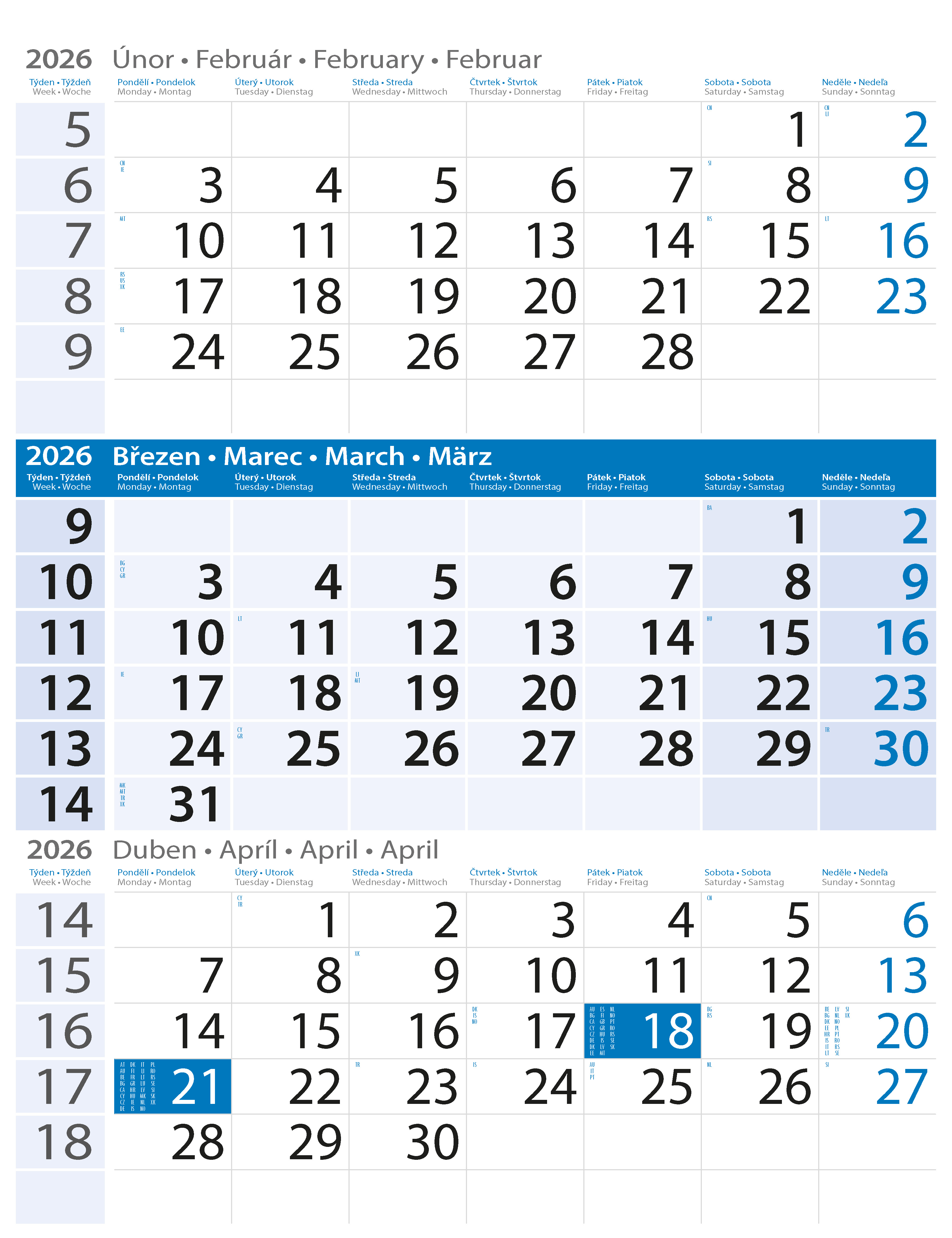 Nástěnný kalendář Tříměsíční 2026 Nástěnný kalendář Tříměsíční 2026