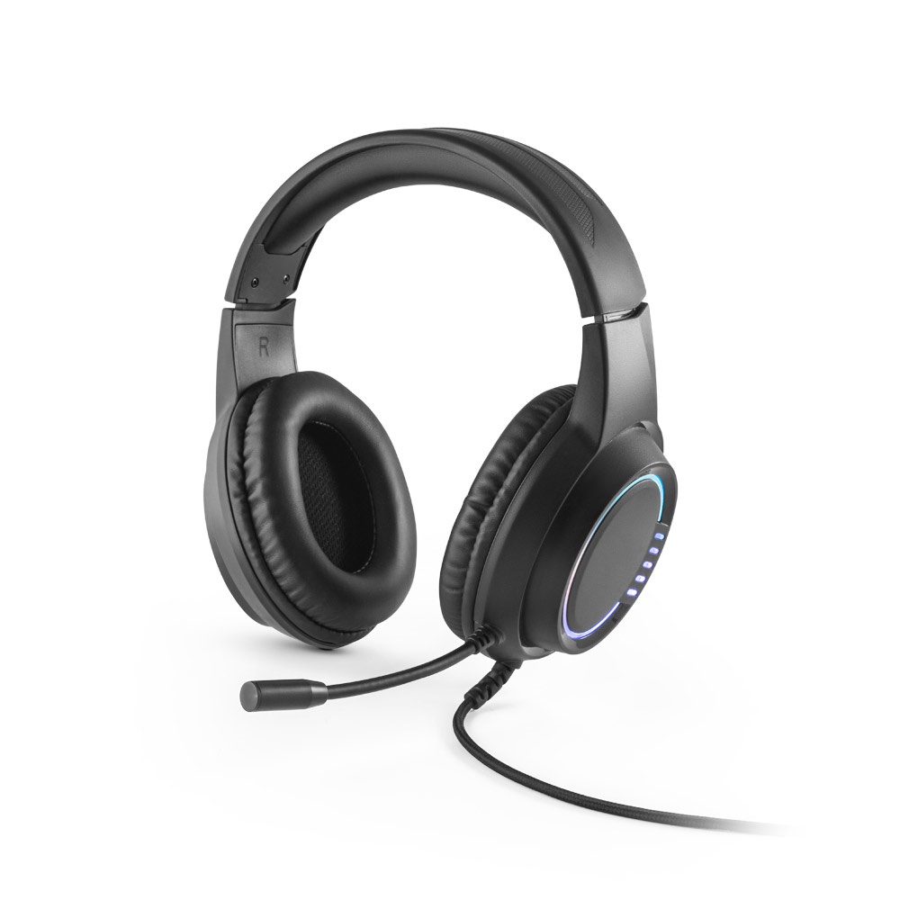 Thorne Headset RGB. ABS sluchátka s 2m kabelem, mikrofonem a RGB LED světly - černá