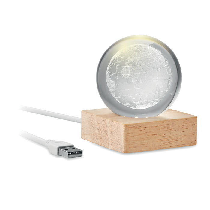 Skleněný globus s LED GLOBE LIGHT Dřevo