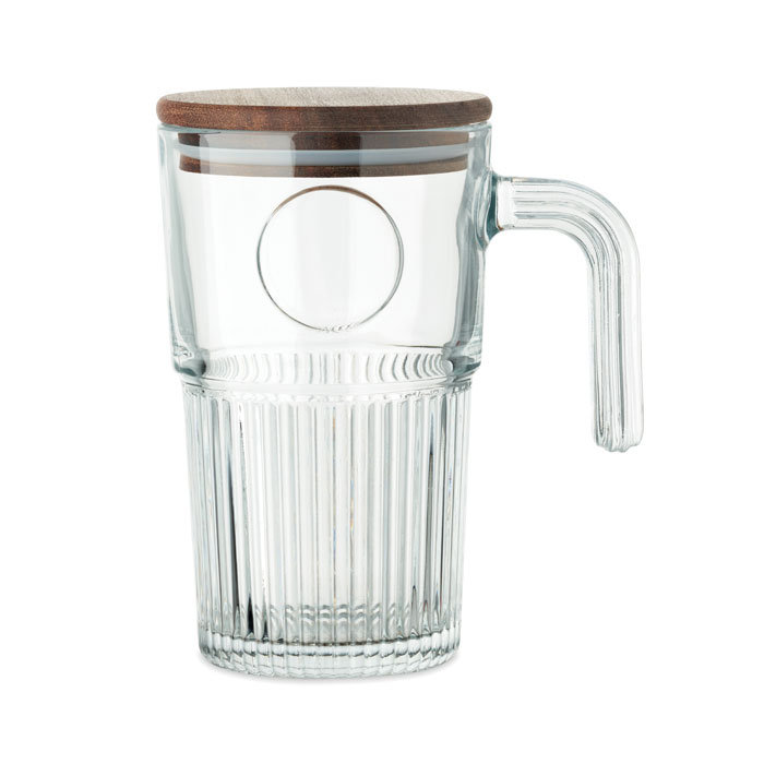 Skleněný hrnek s dřevěným víčkem VITRIO JAR, 450 ml Transparentní