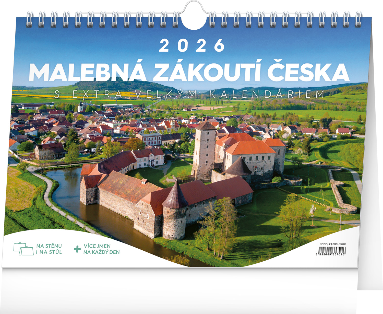 Stolní kalendář Malebná zákoutí Česka 2026 s extra velkým kalendáriem, 30x21 cm