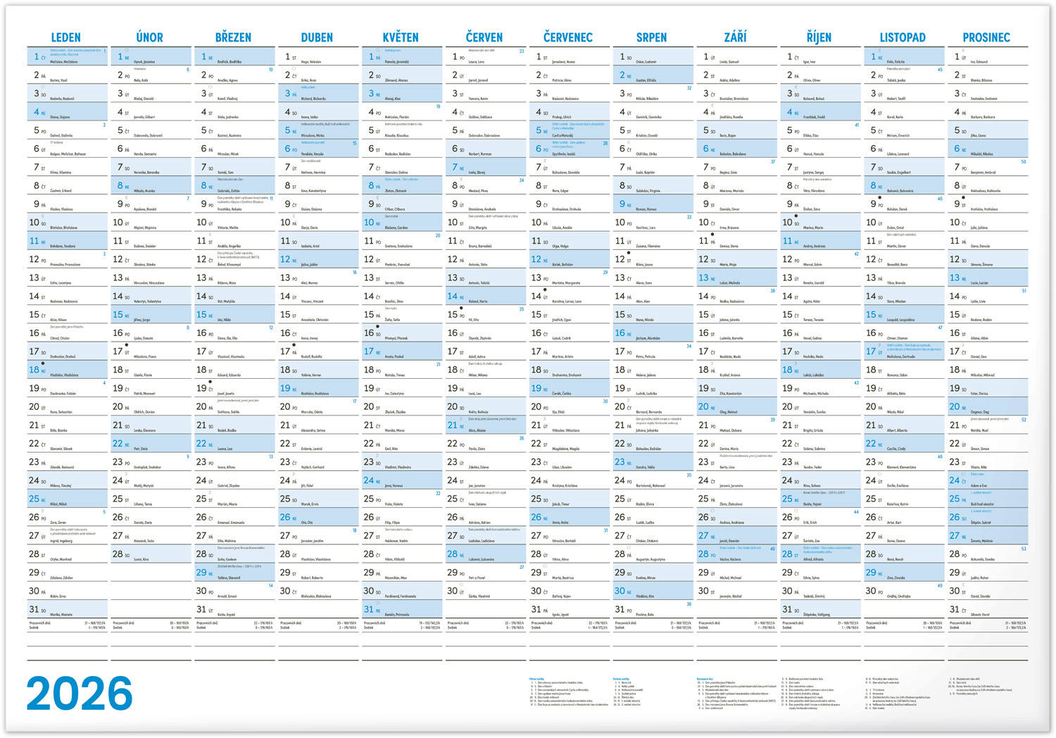 Roční kalendář 2026, A2, 59,4x42 cm Roční kalendář 2026, A2, 59,4x42 cm