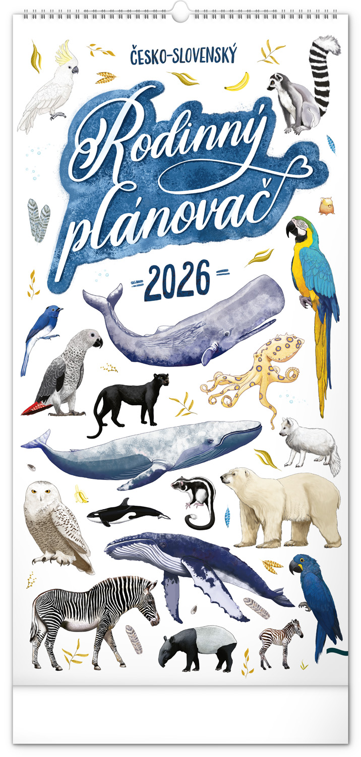 Nástěnný rodinný plánovací kalendář Animalium 2026, 21x42 cm