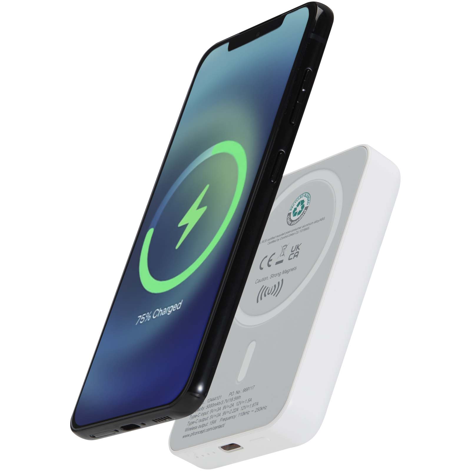 Powerbanka Unbranded Acrab bezdrátová magnetická powerbanka 5000 mAh 15W s 20W PD – vyrobeno z recyklovaného plastu