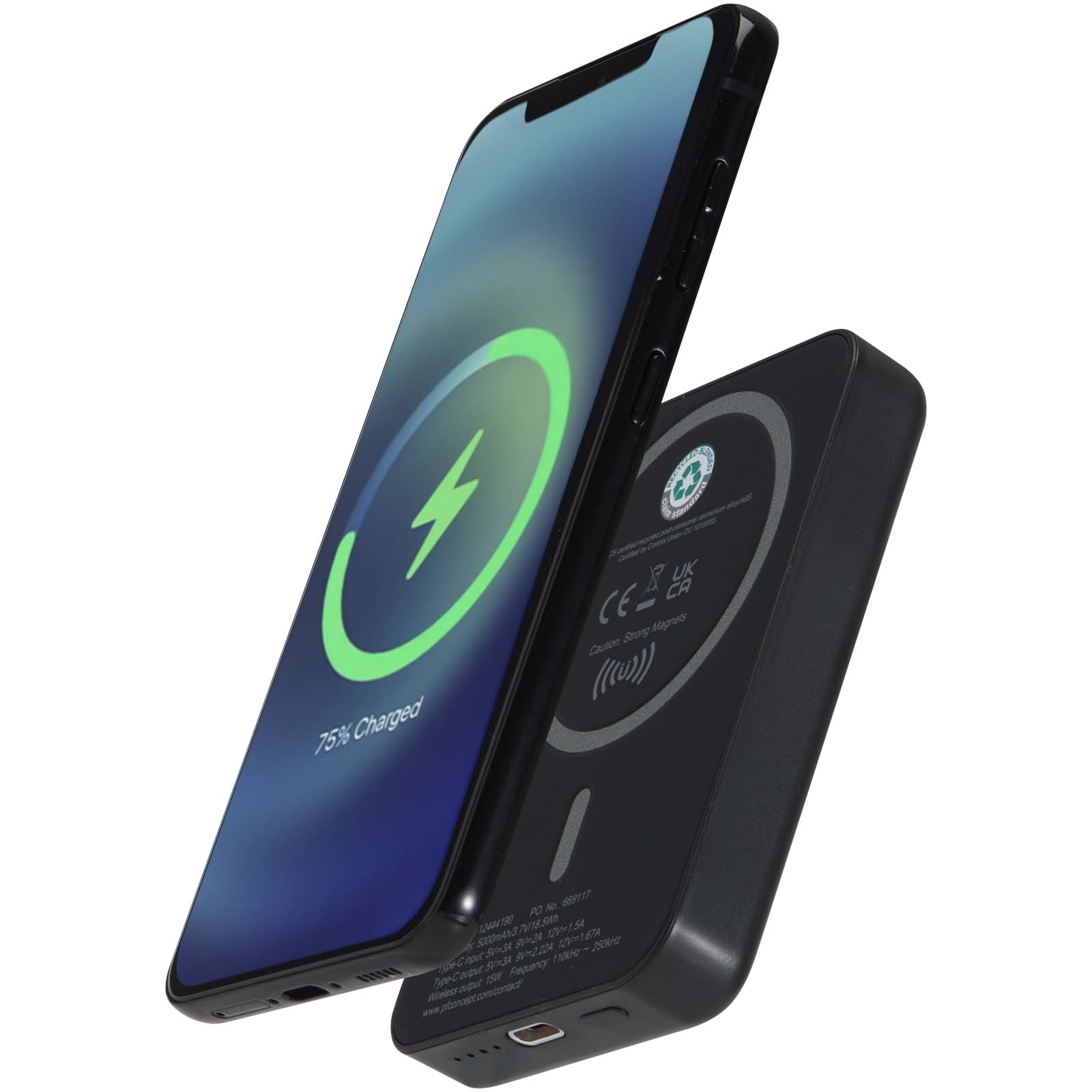 Powerbanka Unbranded Acrab bezdrátová magnetická powerbanka 5000 mAh 15W s 20W PD – vyrobeno z recyklovaného plastu