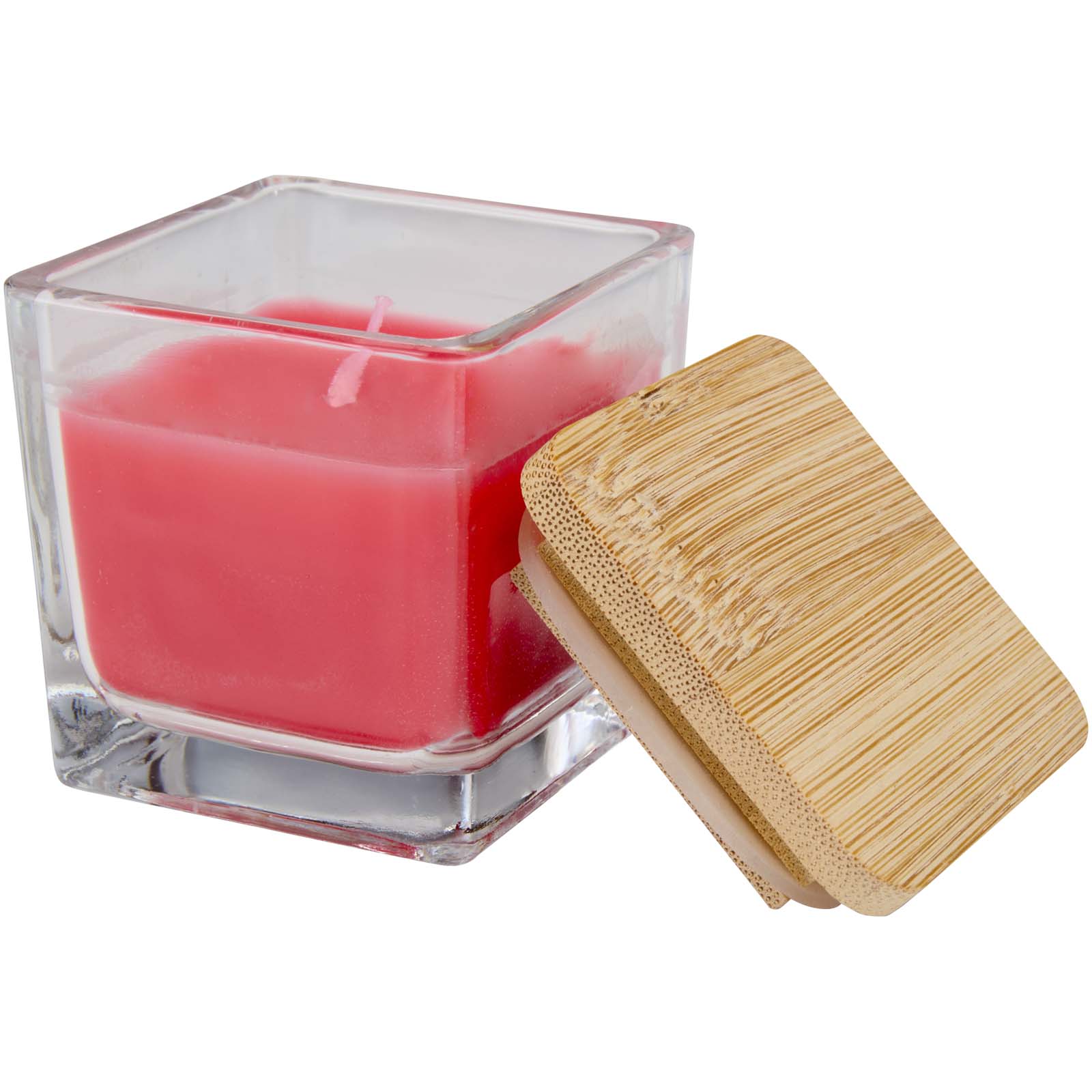 Dekorace Unbranded Ambra čtvercová skleněná svíčka s bambusovým víčkem Red