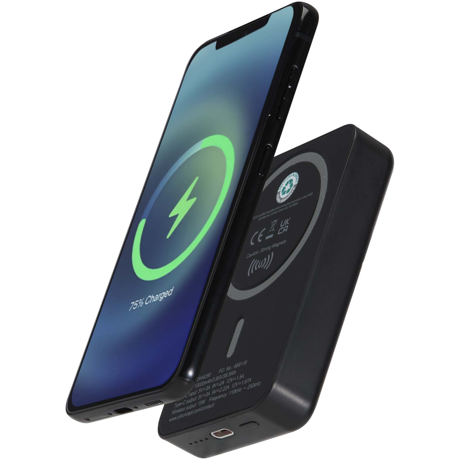 Powerbanka Unbranded Bezdrátová 15W magnetická powerbanka Acrab, 10 000 mAh s 20W PD – vyrobeno z recyklovaného plastu