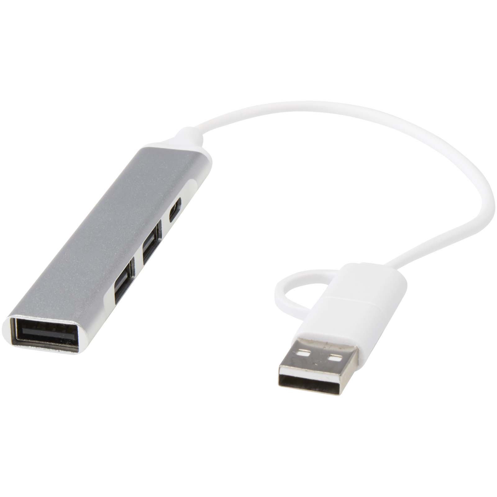 Adaptér a redukce Unbranded Alkaid 4portový USB-A a Type-C hub z recyklovaného hliníku s duálním vstupem Silver