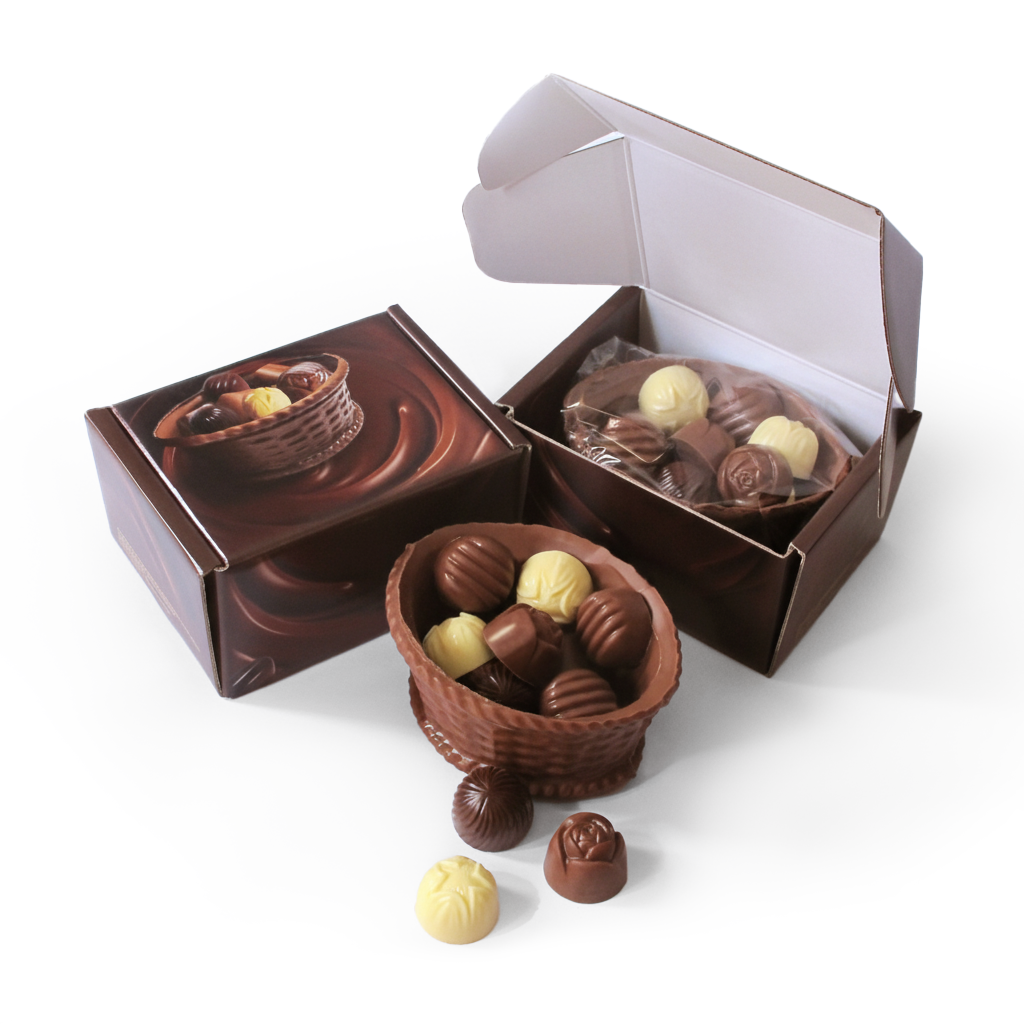 Čokoládový košíček 270 g v krabičce se standardním potiskem s reklamním dotiskem