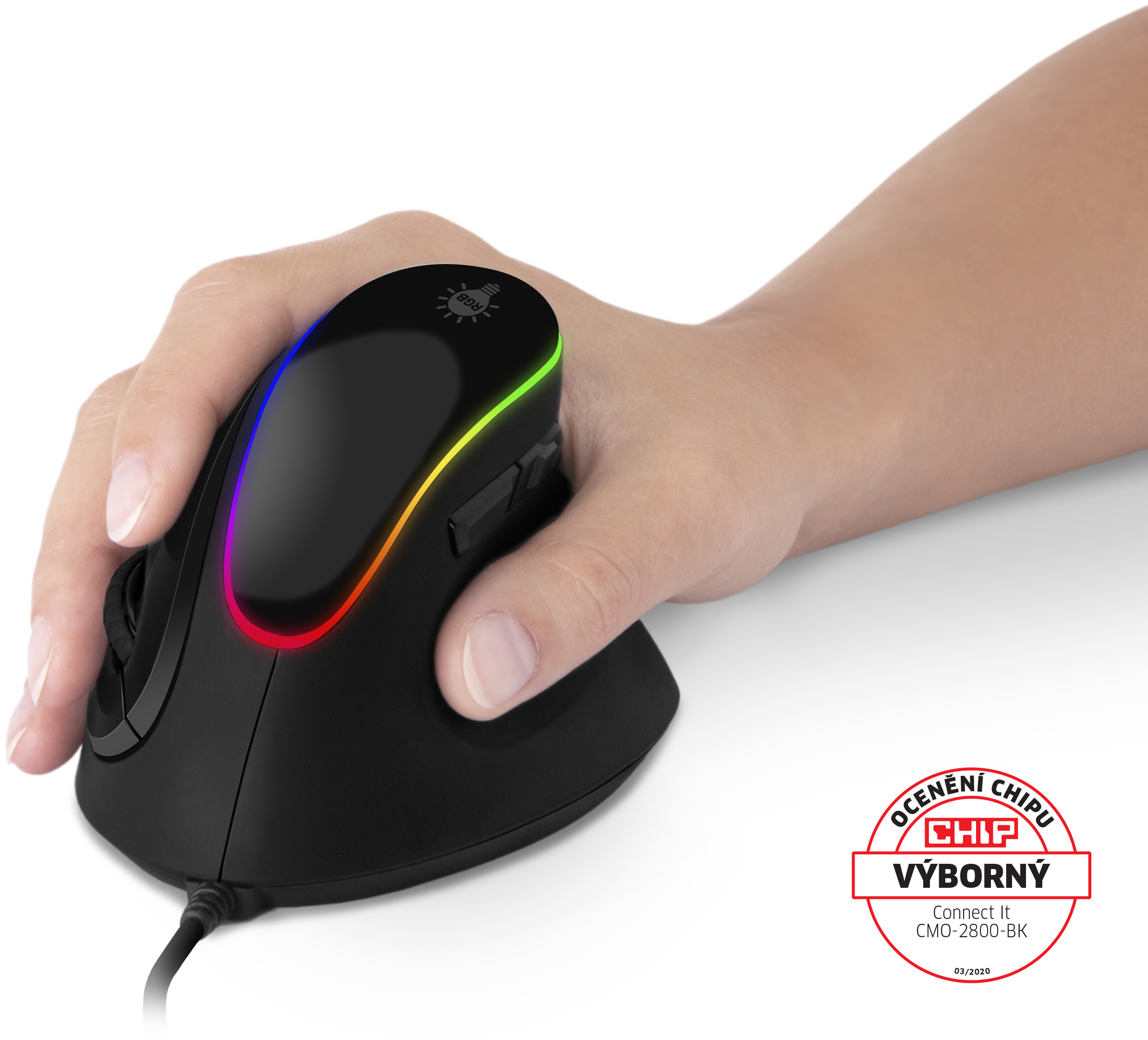 CONNECT IT GAME FOR HEALTH RGB ergonomická vertikální myš, drátová - Černá