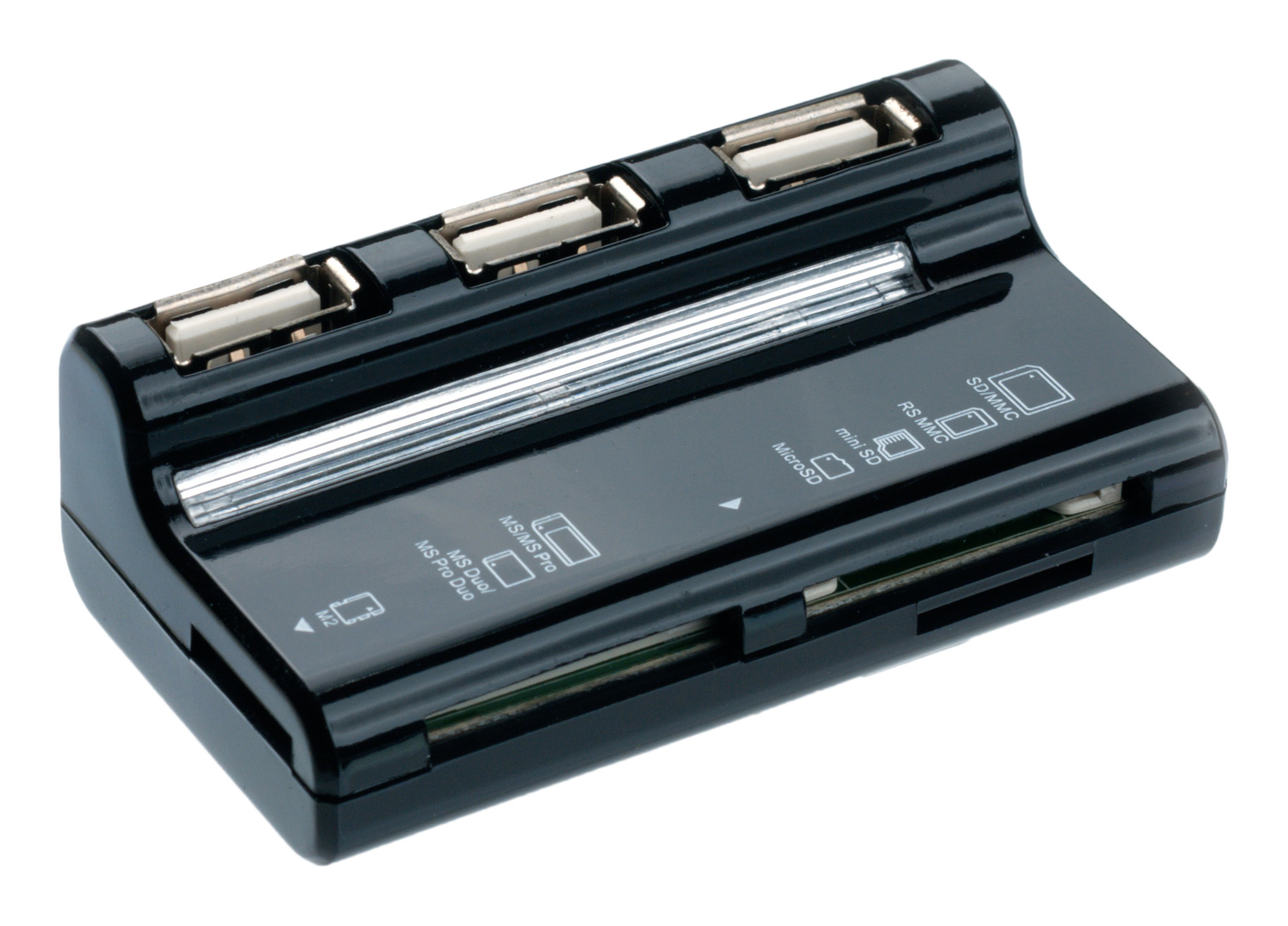 CONNECT IT USB COMBO hub 3 porty + čtečka karet BOOT - Černá