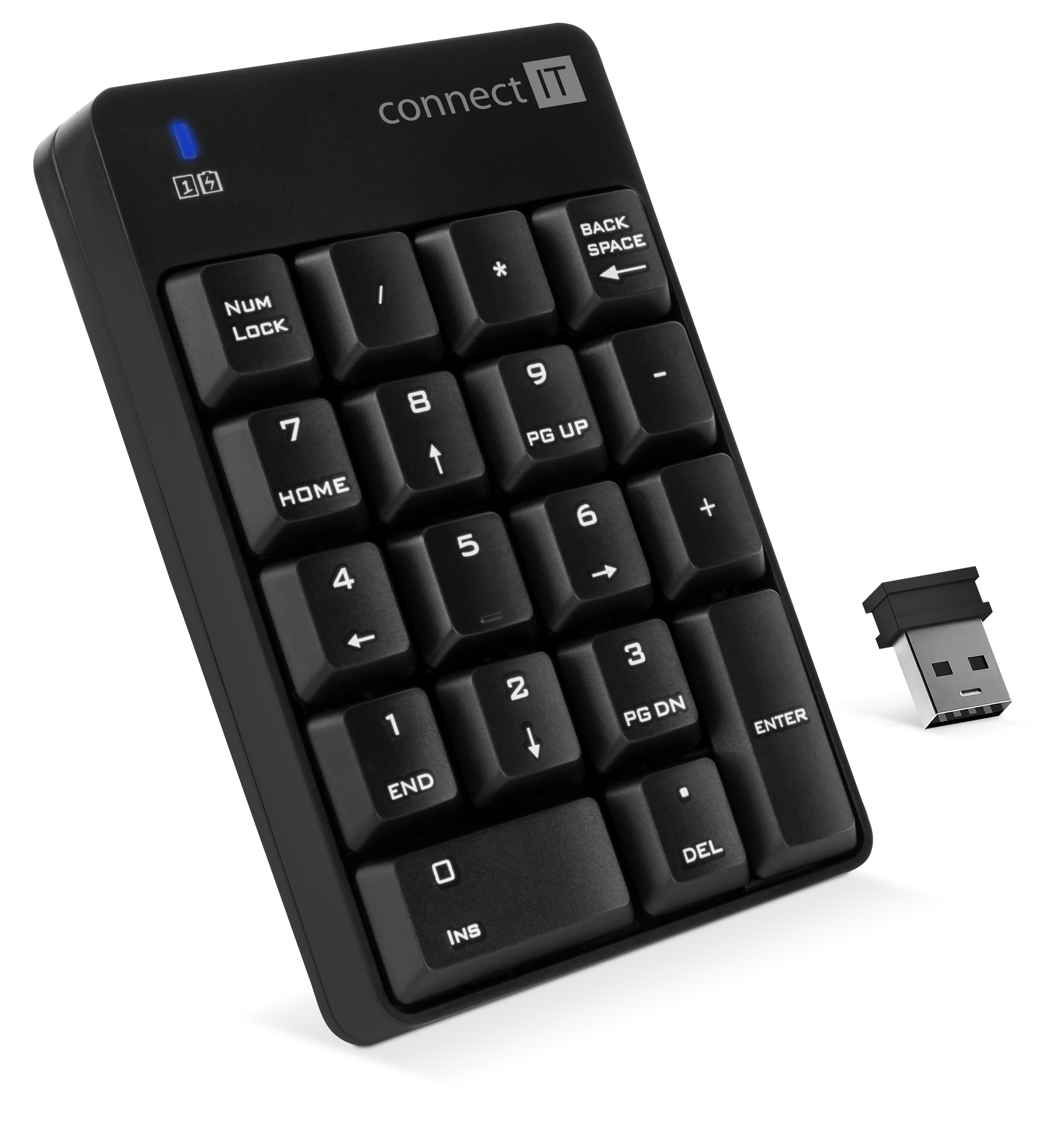 CONNECT IT NumCALC bezdrátová numerická klávesnice,  (+ 1x AAA baterie zdarma) - Černá