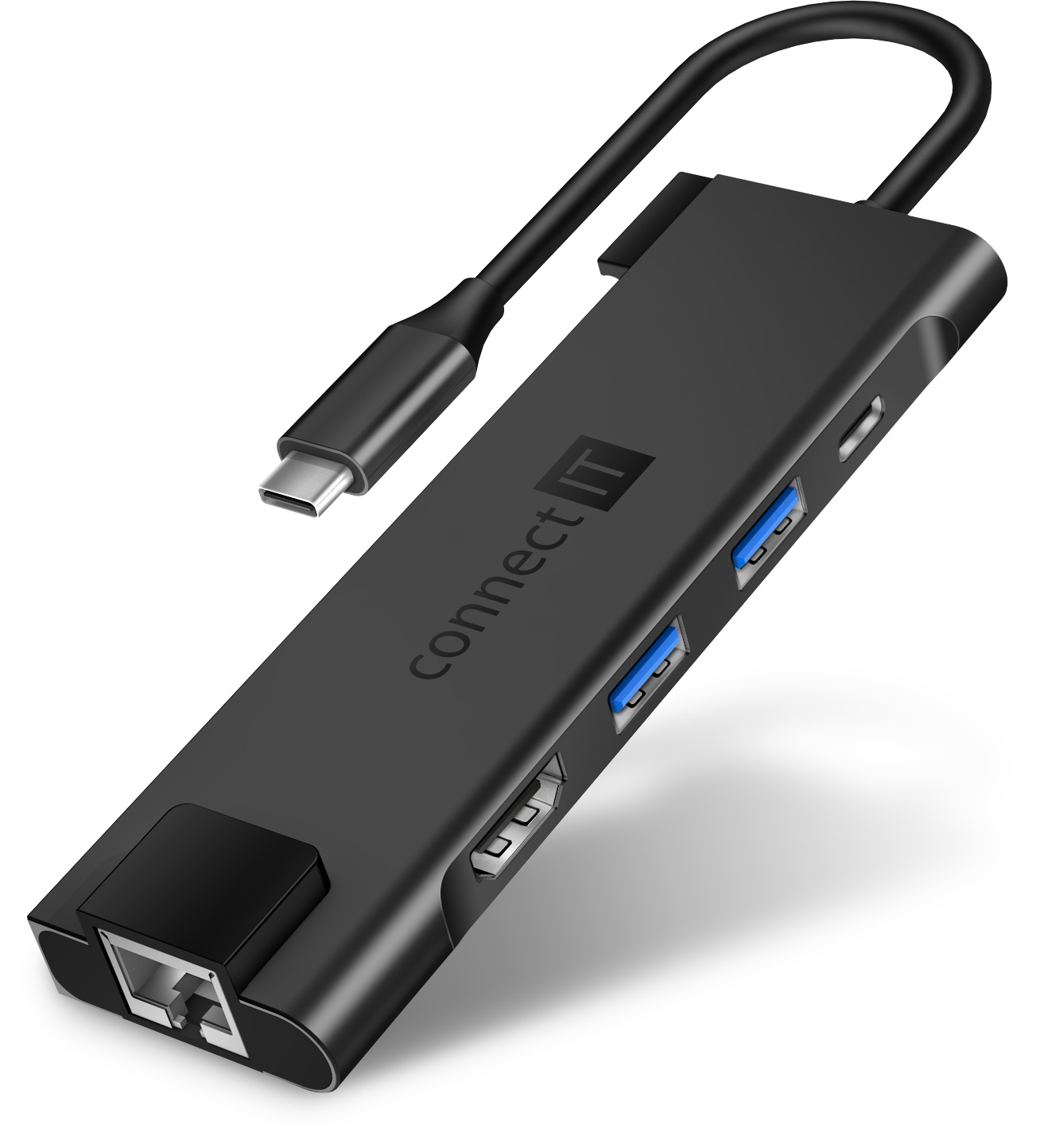 CONNECT IT Multi5in1 USB-C hub, 5v1 (USB-C,2xUSB-A,HDMI,RJ45),externí - Antracitová