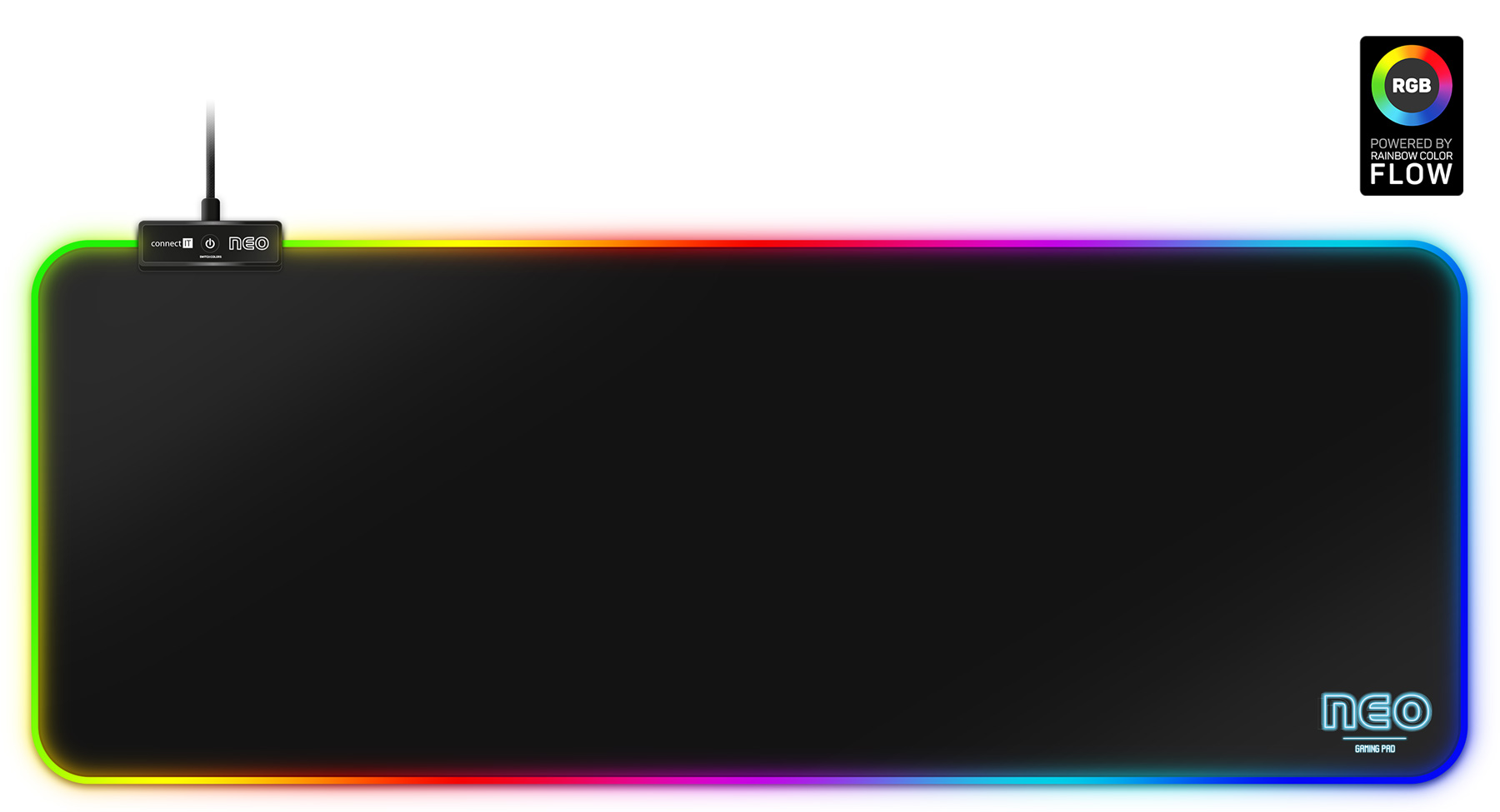 CONNECT IT NEO RGB podsvícená podložka pod myš a klávesnici, vel. L (800 × 300 mm) - Černá