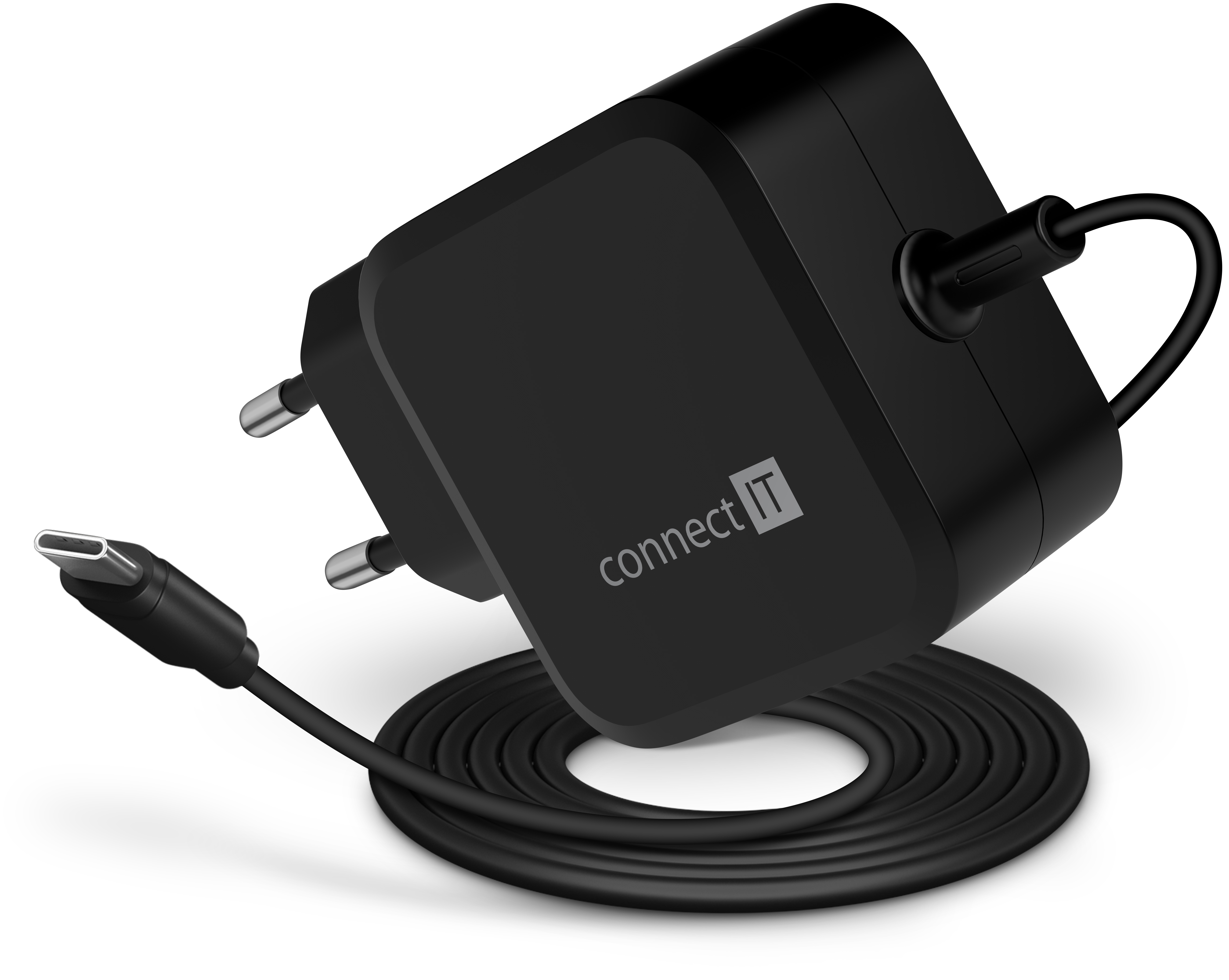 CONNECT IT C-Power Mini univerzální notebookový adaptér USB-C, PD 67 W - Černá