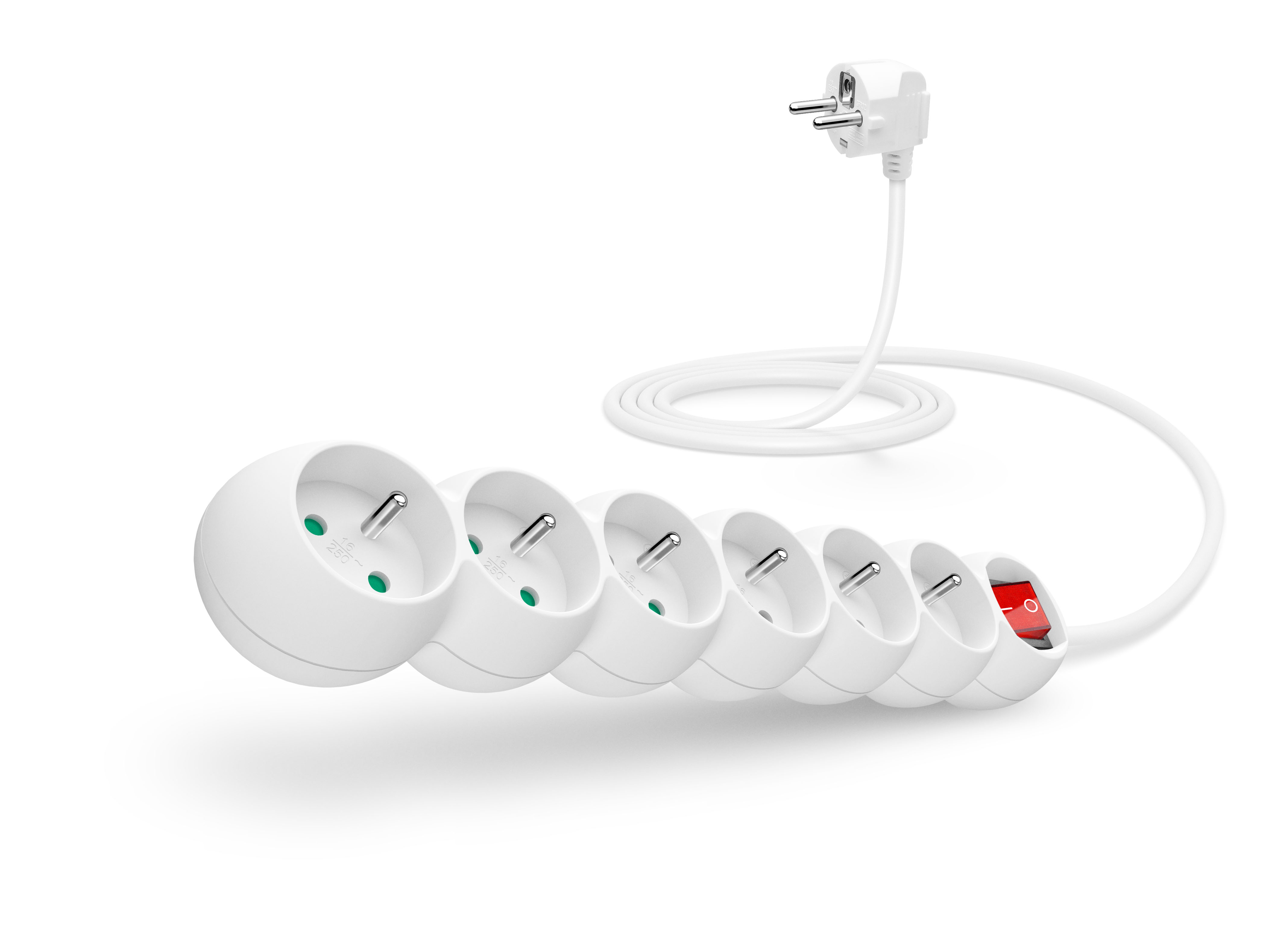 CONNECT IT prodlužovací kabel 230 V, 6 zásuvek, 2 m, s vypínačem - Bílá