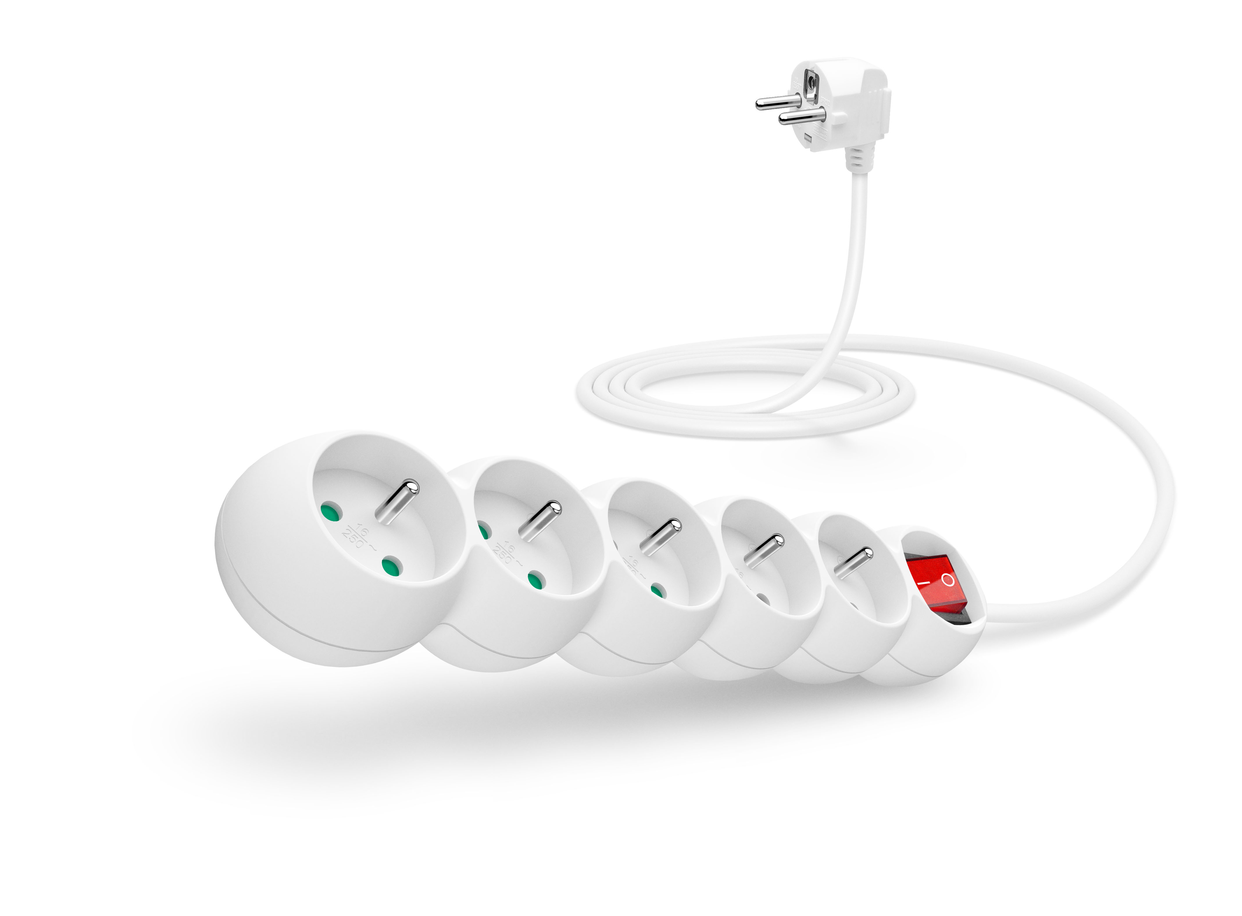 CONNECT IT prodlužovací kabel 230 V, 5 zásuvek, 2 m, s vypínačem - Bílá