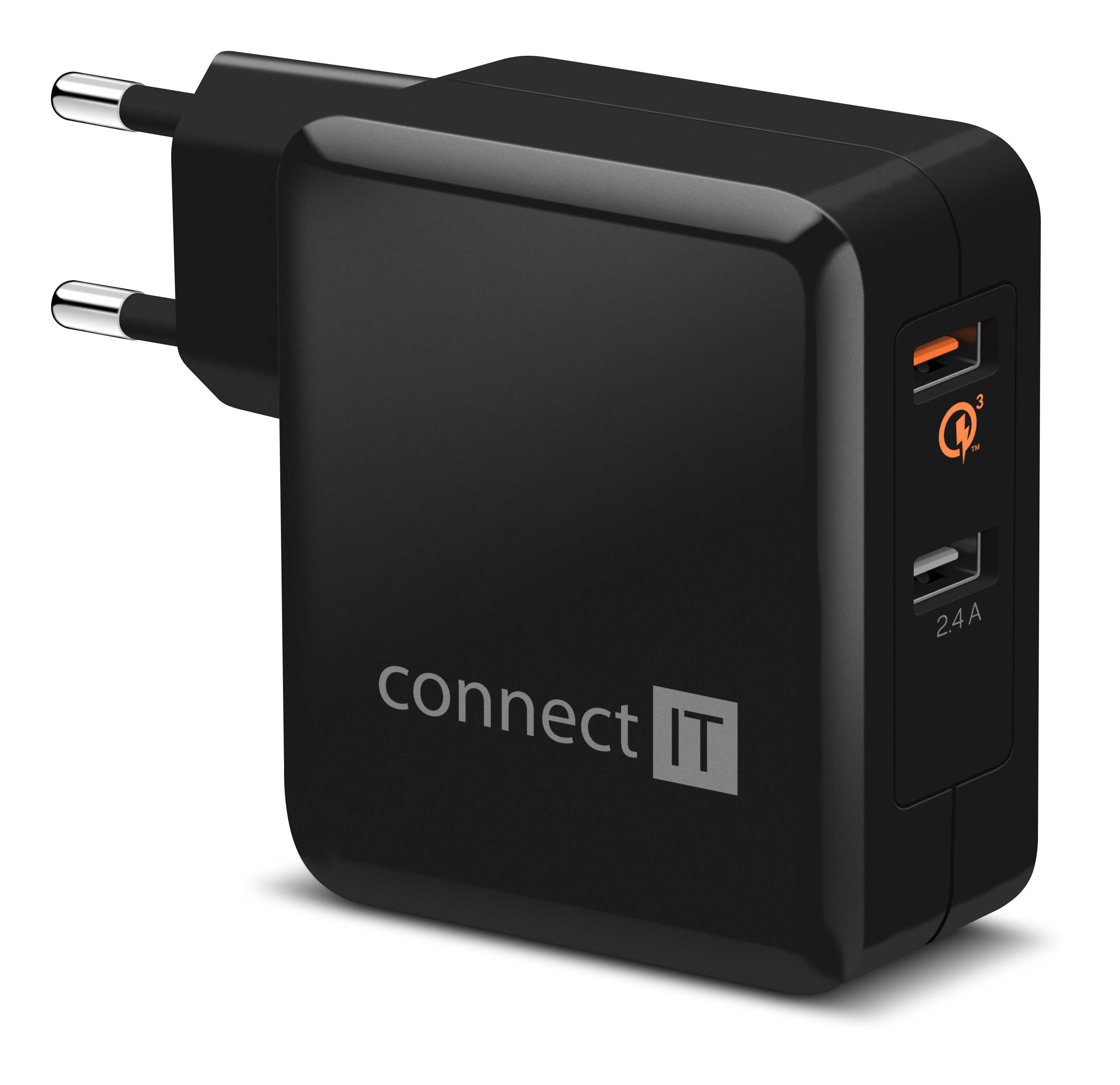 CONNECT IT QUICK CHARGE 3.0 nabíjecí adaptér 2x USB (3,4A), QC 3.0 - Černá
