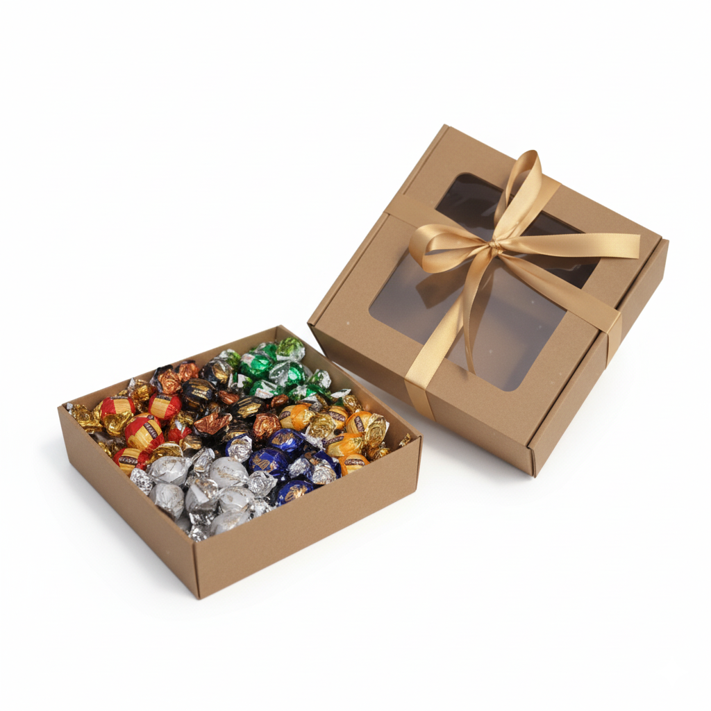 Dárková krabička s výplní, mašlí a italskými čokoládovými pralinkami - 36 ks