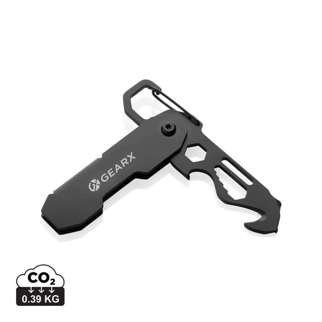 Skládací EDC nářadí Gear X s karabinou a nožem na balíky Černá