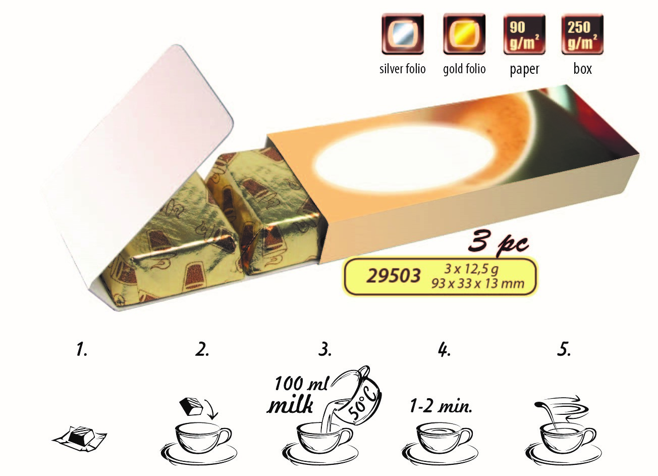 Horká mléčná čokoláda s reklamním potiskem - 3 ks v krabičce, 37,5 g - dotisk loga