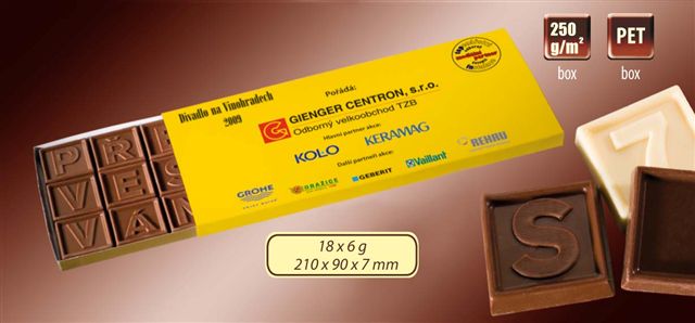 Čokoládová zpráva s reklamním potiskem, 21x6 g