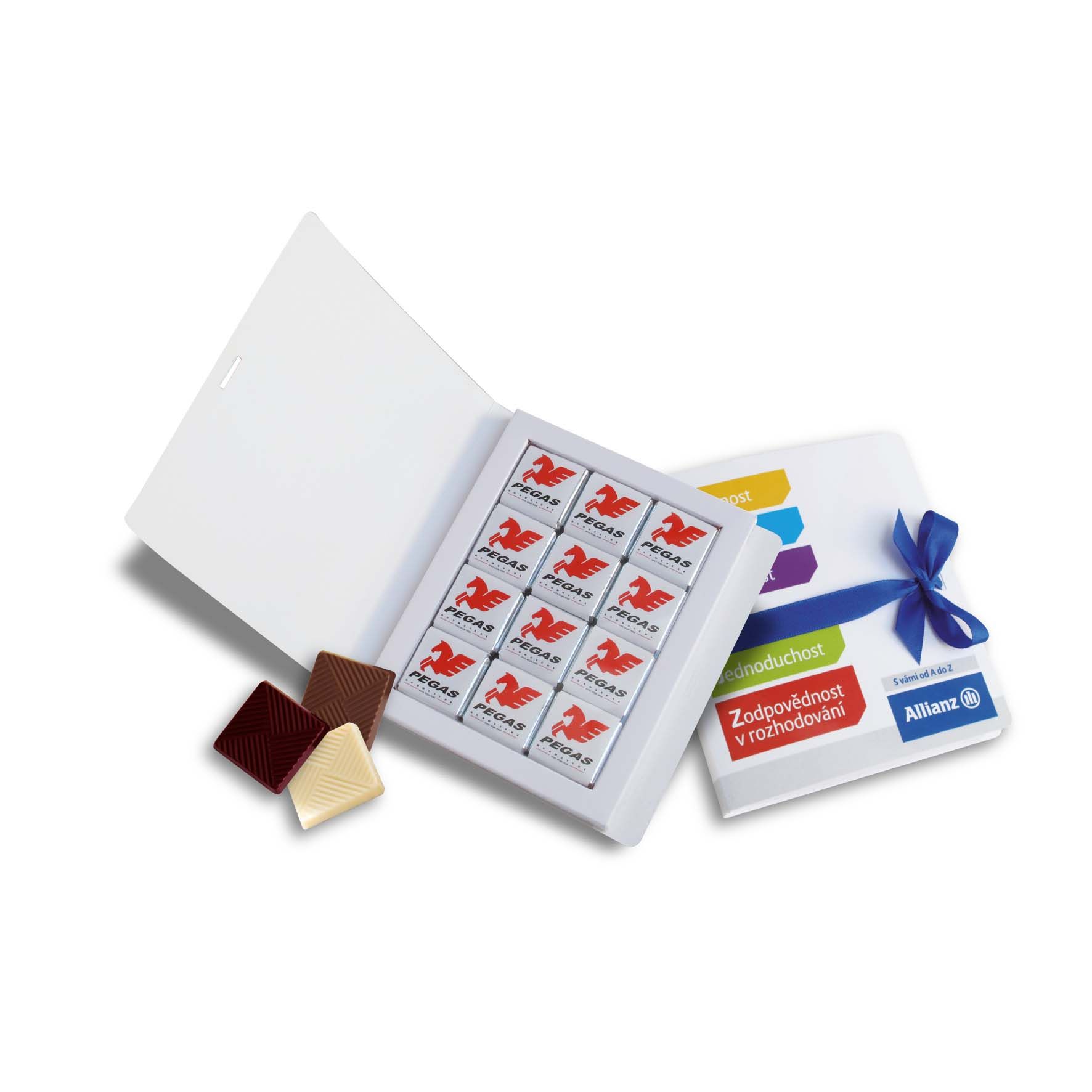 Čokoládová kniha s reklamním potiskem, 24x5 g - stejný potisk