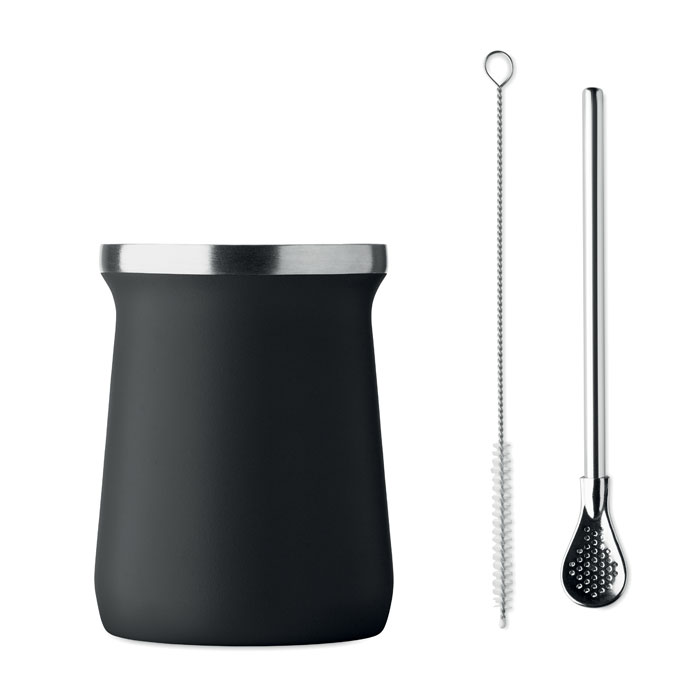 Kovový hrnek s brčkem MIYERBA, 240 ml - černá