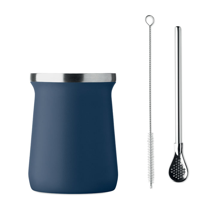 Kovový hrnek s brčkem MIYERBA, 240 ml - francouzská námořnická modrá