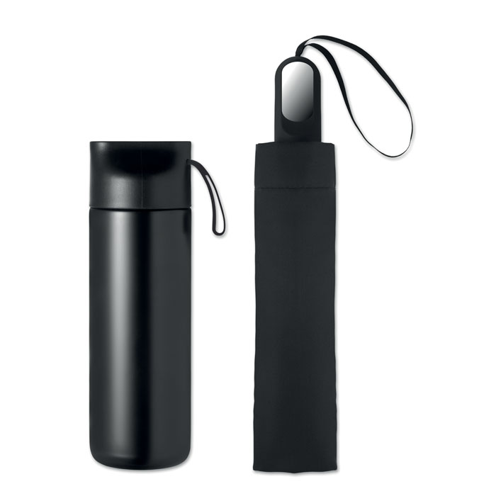 Sada termolahve a skládacího deštníku HITHERE - černá