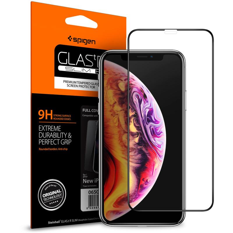 Ochranné sklo pro iPhone Spigen Glass FC HD 1 Pack, iPhone 11 Pro Max/iPhone XS Max - černá