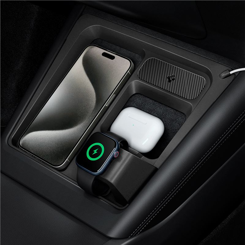 Bezdrátová nabíjecí stanice do vozů Tesla Spigen Tesla 3 in 1 Wireless Charging Hub Mount, Tesla Model 3 2024 - černá