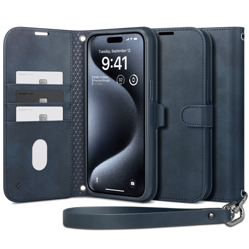 Pouzdro pro iPhone 15 Pro Max Spigen Wallet S Pro - námořní modrá