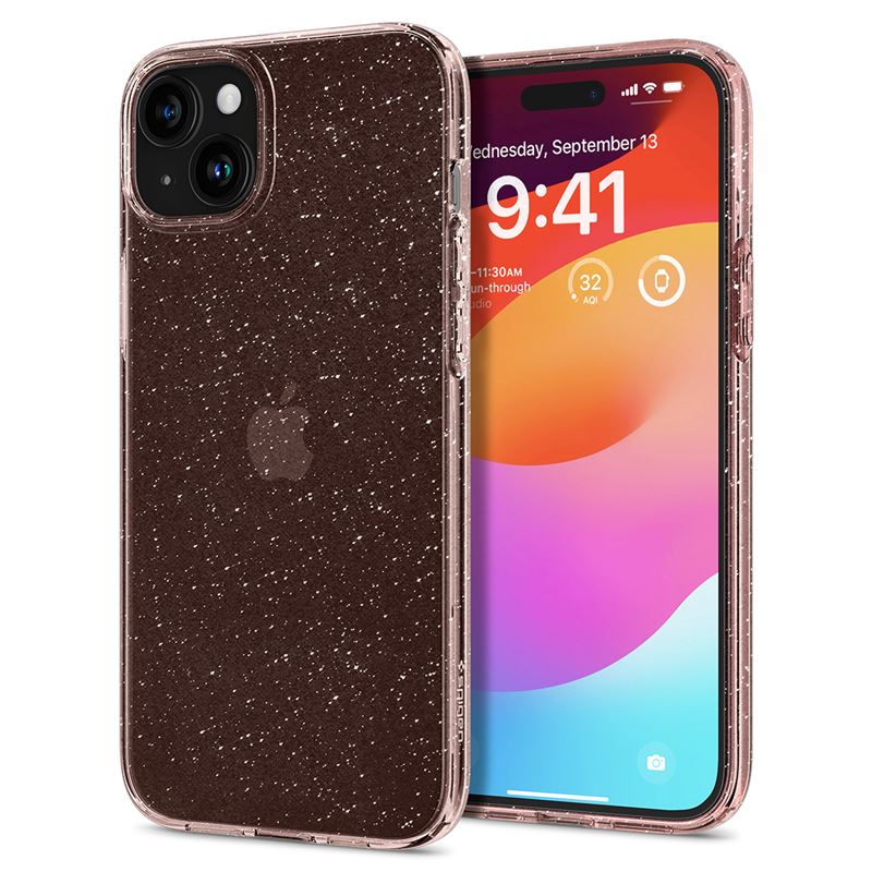 Ochranný kryt pro iPhone 15 Plus Spigen Liquid Crystal Glitter - transparentní růžová